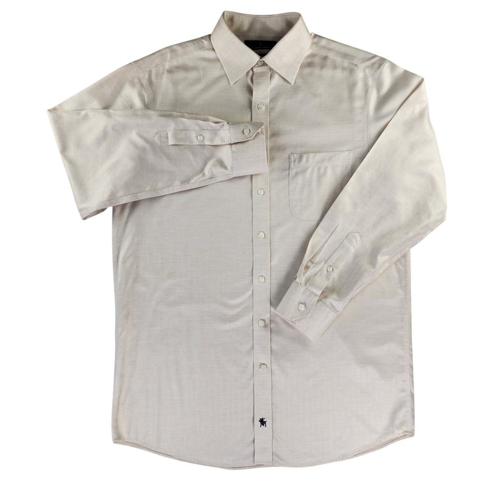 Hart Schaffner Marx Dress Shirt Mens 15.5/33 Cream Regular Fit Pima Cotton - Picture 2 of 10